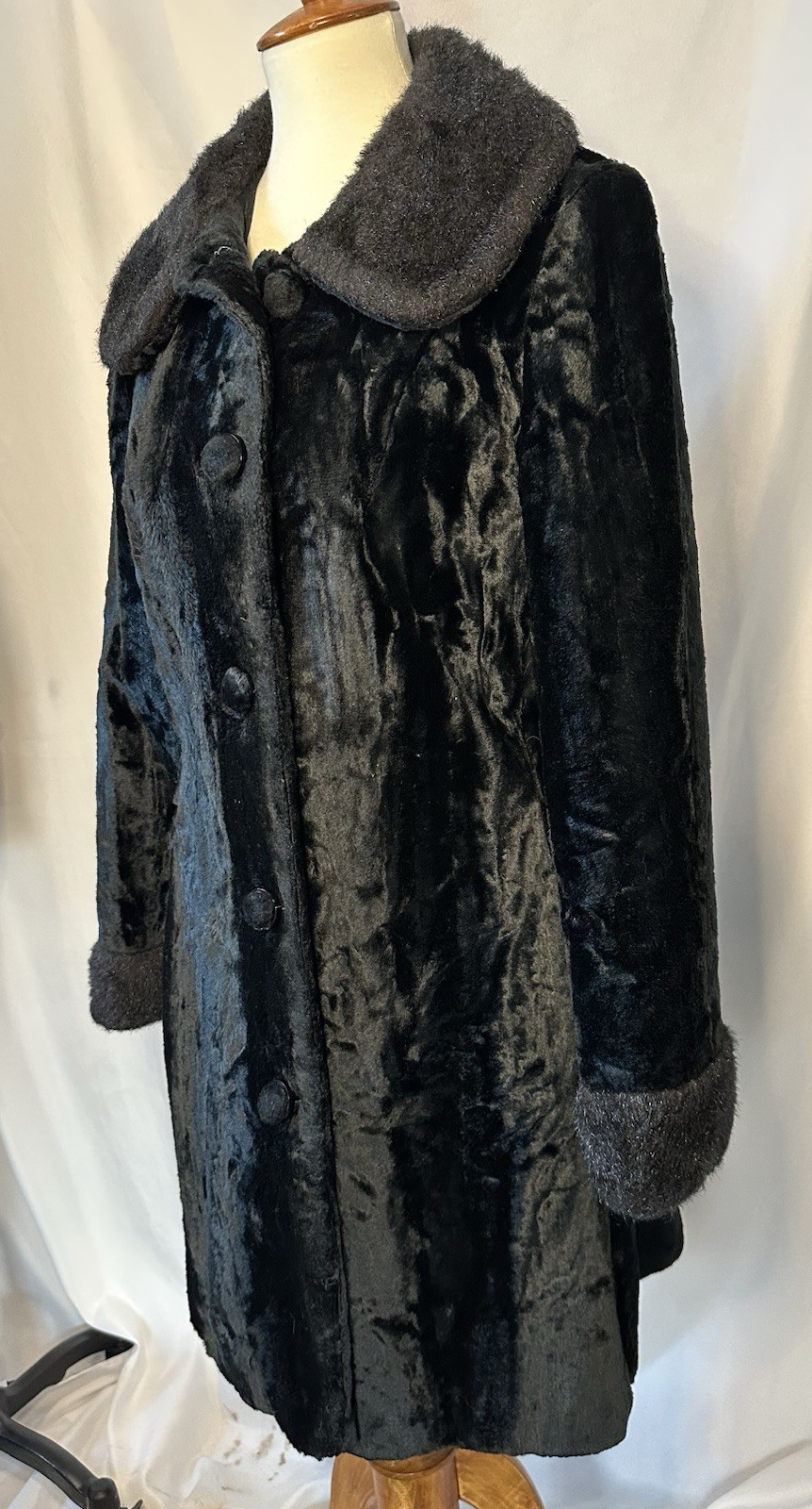 Vintage Graff CaliforniaWare Commuter Black Faux Fur Jacket Sz S