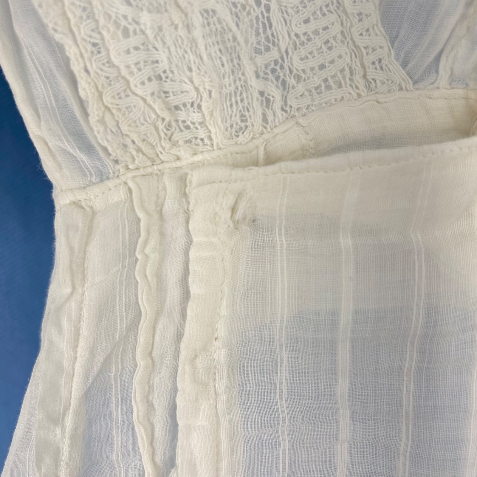 Antique Early 20th Century Sheer White Cotton Tea Gown Pintuck Pleats, Lace