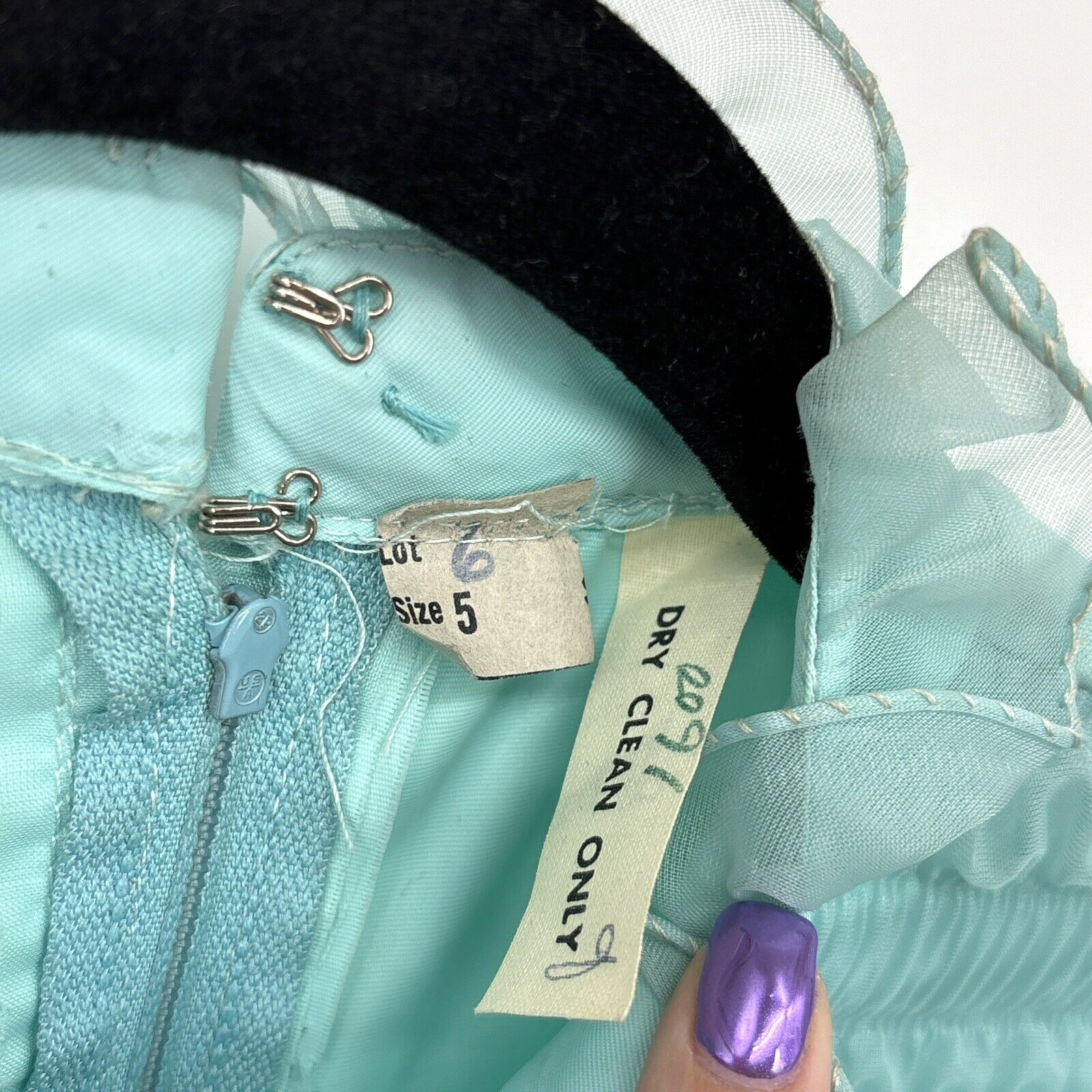 Vintage 1950&rsquo;s Montgomery Ward Aqua Chiffon Dress Gown 26&Prime; Waist Tags *READ*