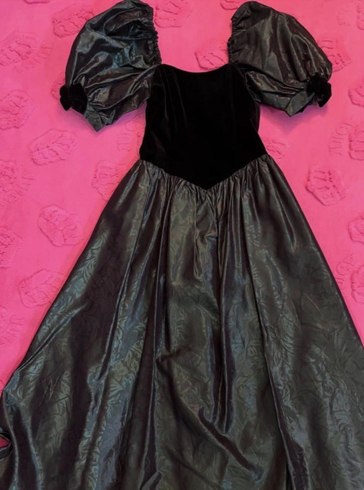 Vintage 1980s Laura Ashley Velvet & Brocade Evening Cocktail Dress Puff Sleeve