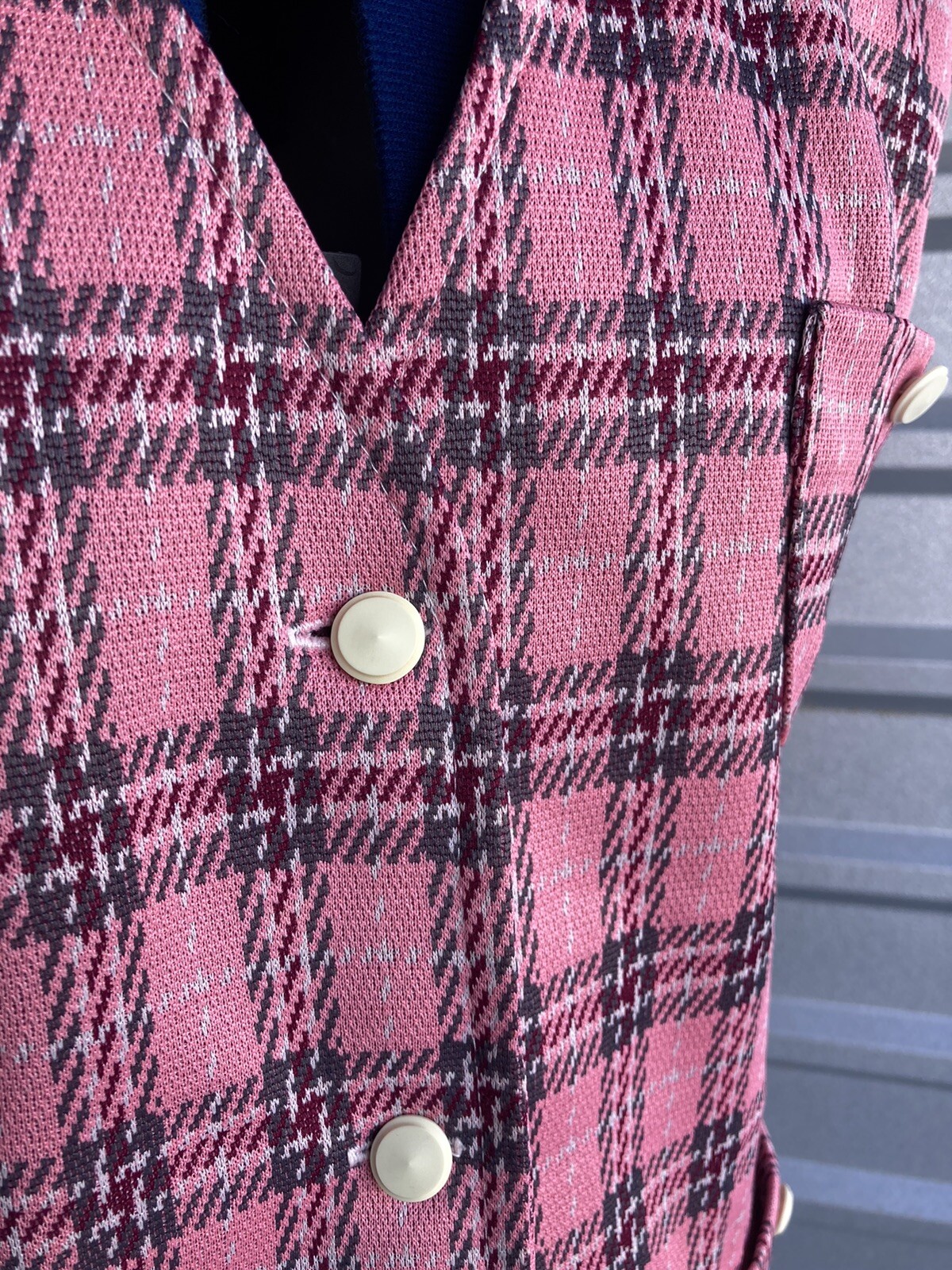 Vintage Pink Plaid Vest Button Down With Pockets 40 Inch Chest Handmade