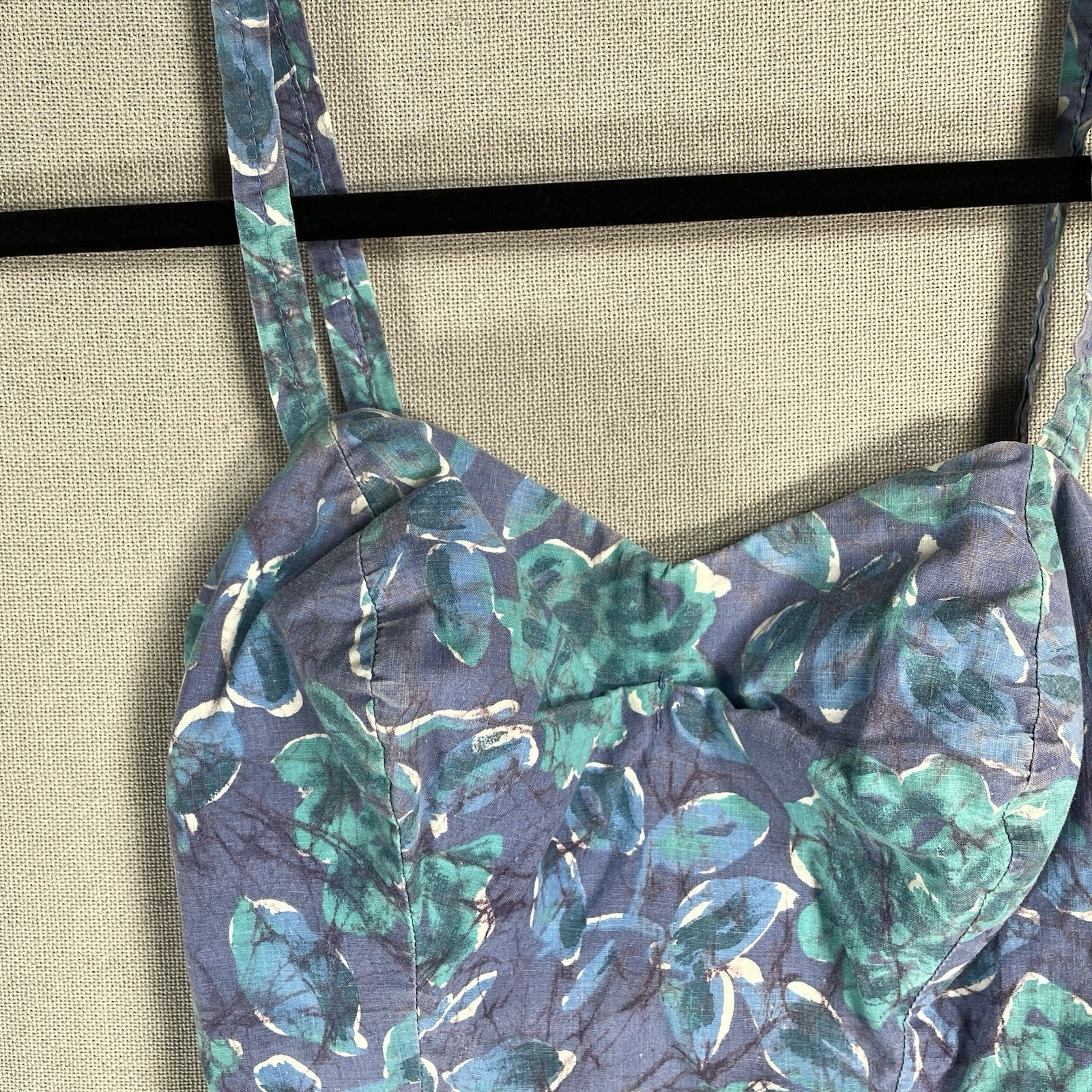 VINTAGE 50s Cotton One Piece Bathing Swimsuit Womens XS Blue Floral Pinup