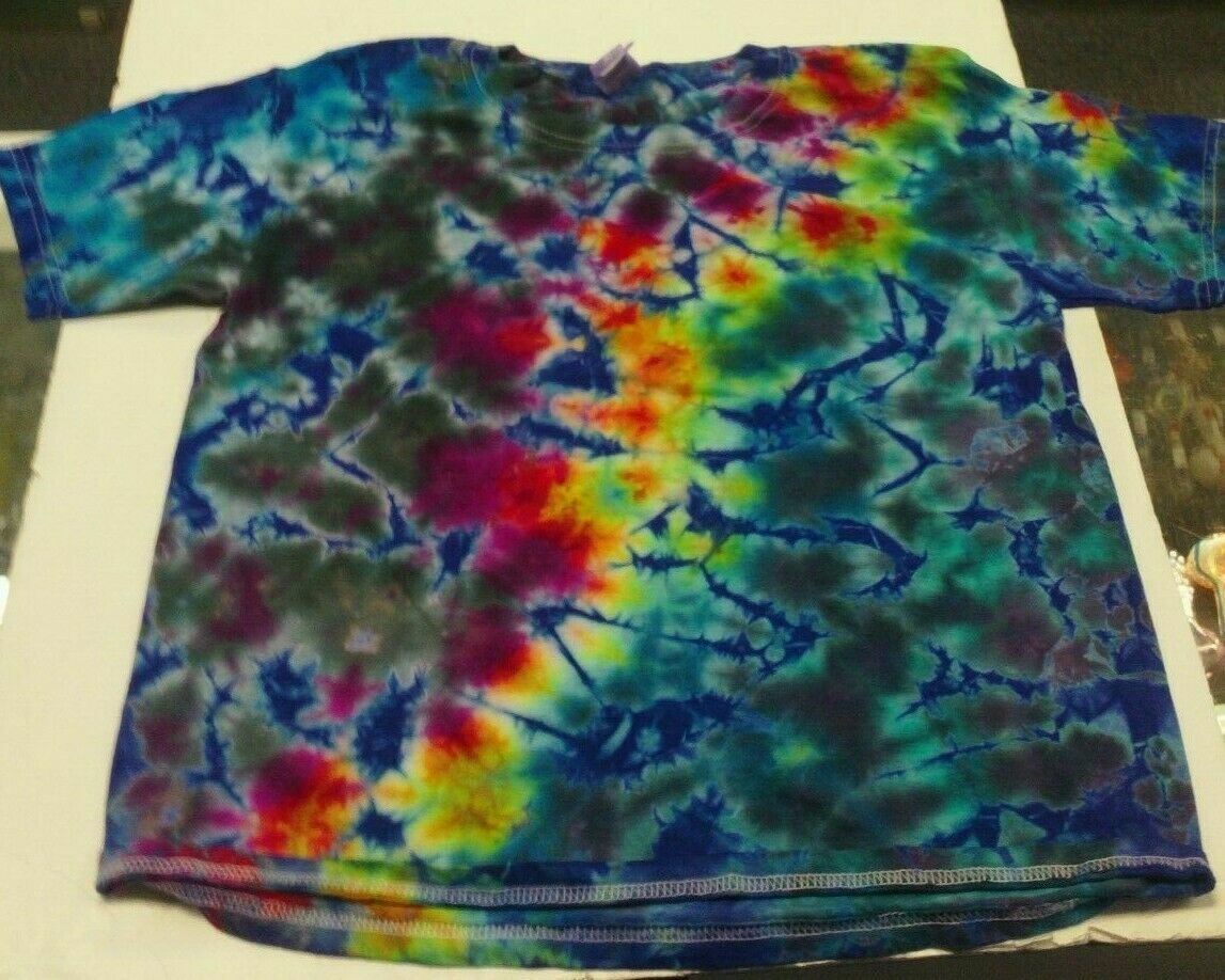TYE DYE BLUE BLK RAINBOW SHORT SLEEVE SHIRT 100% COTTON CHILD KIDS UNISEX – MED