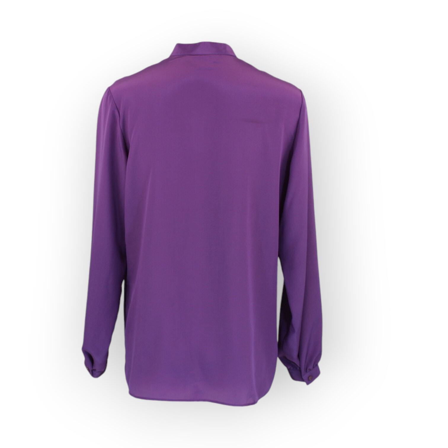 Lloyd Williams for Neiman Marcus Satin Blouse (8) Purple Long-Sleeve
