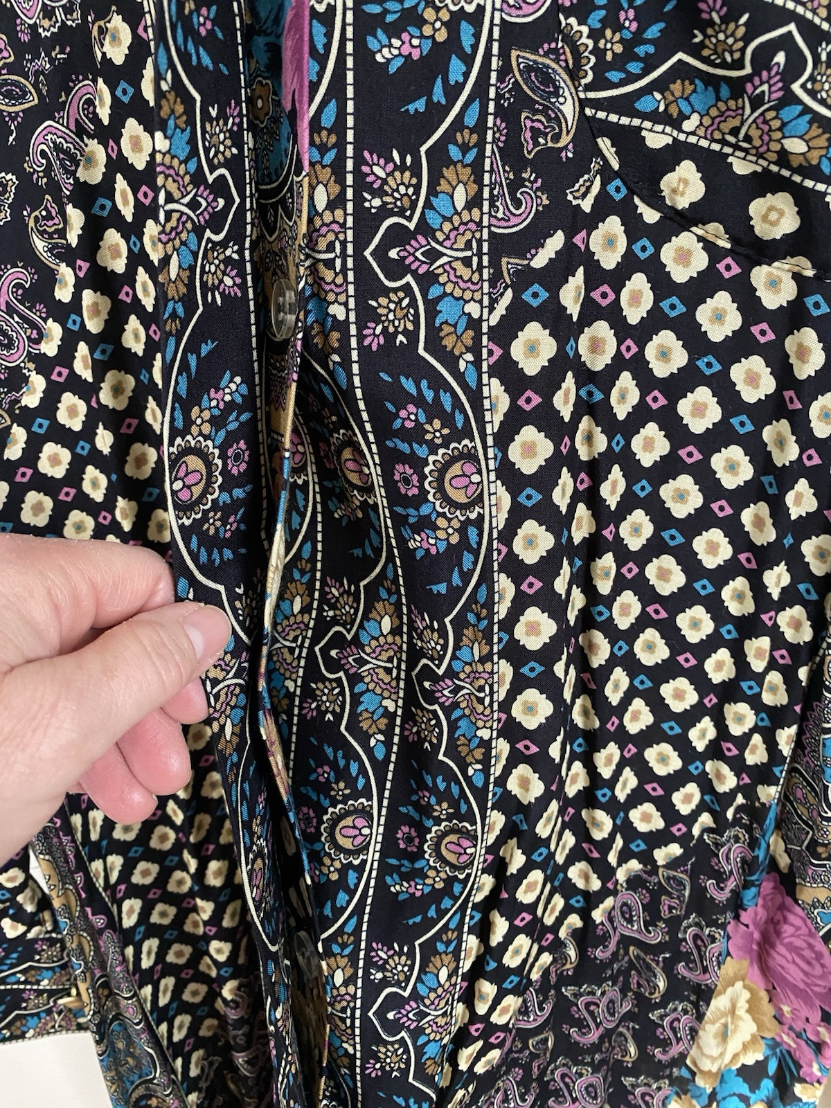 Vintage Floral Paisley Lady Carol Rayon Button Down Shirt Dress USA 16 NOS Boho