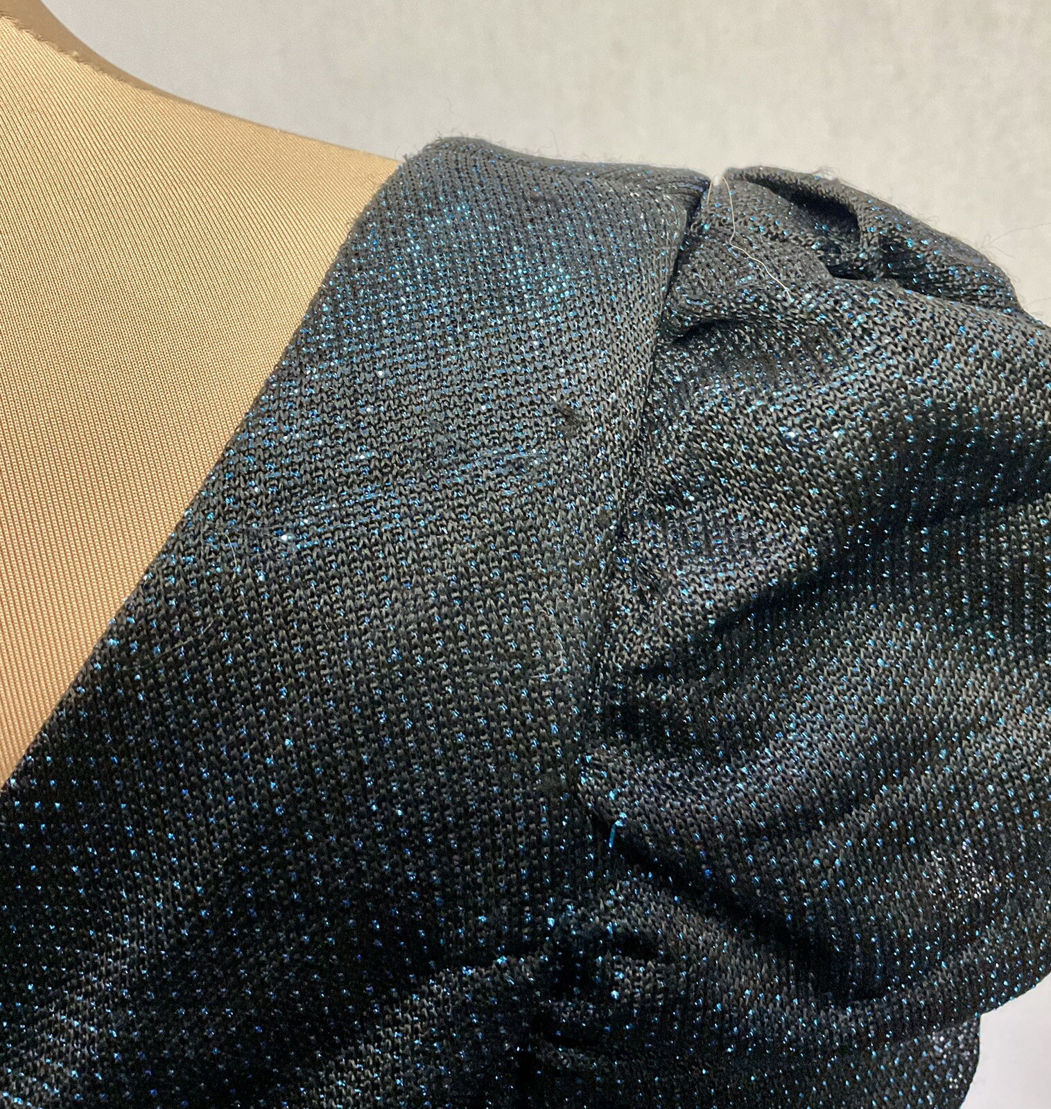 Vintage 1980s Evening Cocktail Soap Opera Dress Blue Glitter Black Velvet Medium