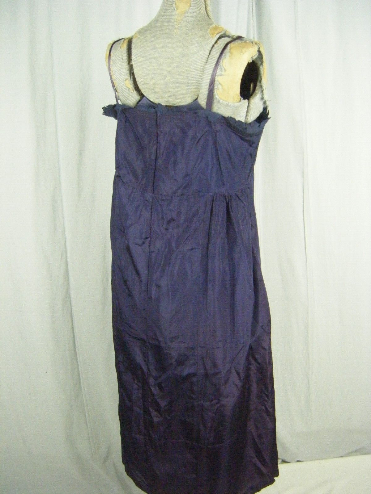 Antique 1927 Navy Blue Chiffon Silk Flapper Dress & note 3 pcs-Bust 38/2XS-XS