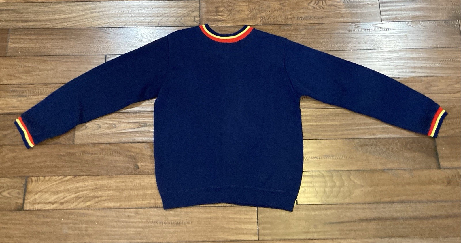 Vintage 1960s Creslan Acrylic Knit Pullover Sweater Dark Navy Ringer
