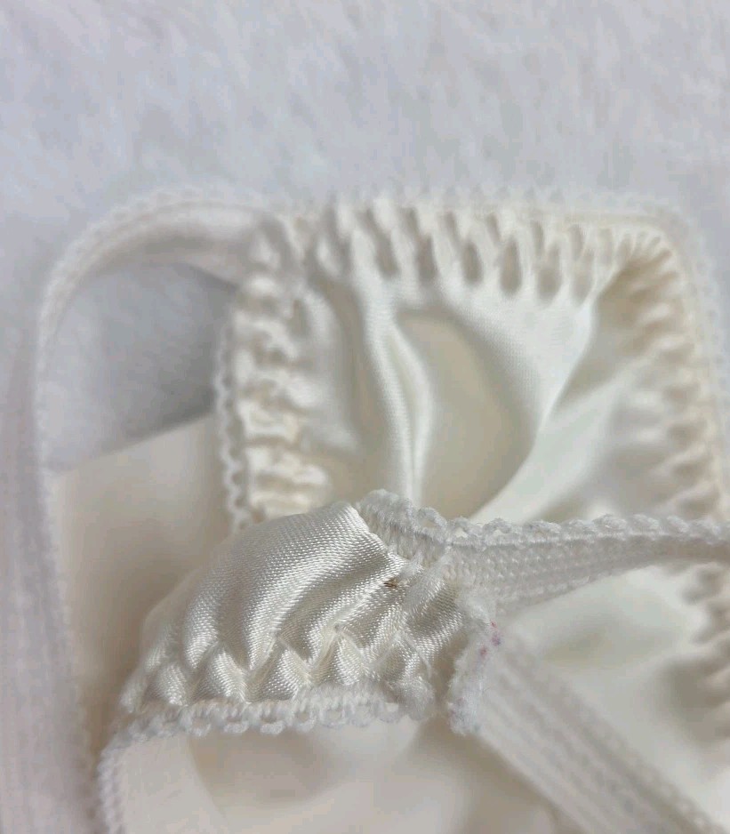 Vintage 80s 90s Shiny Satin String Bikini Panties Ivory Unbranded Size Large