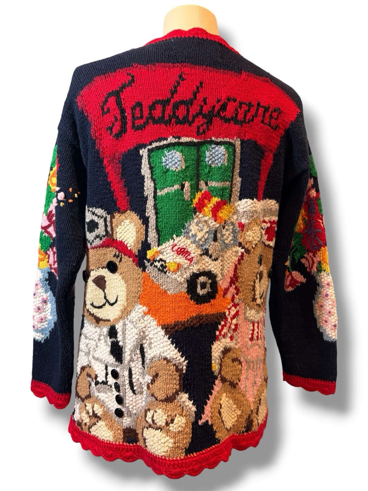 Vintage 1995 Eagle’s Eye Hand Knitted Hospital Nurse Teddy Care Sweater Sz S