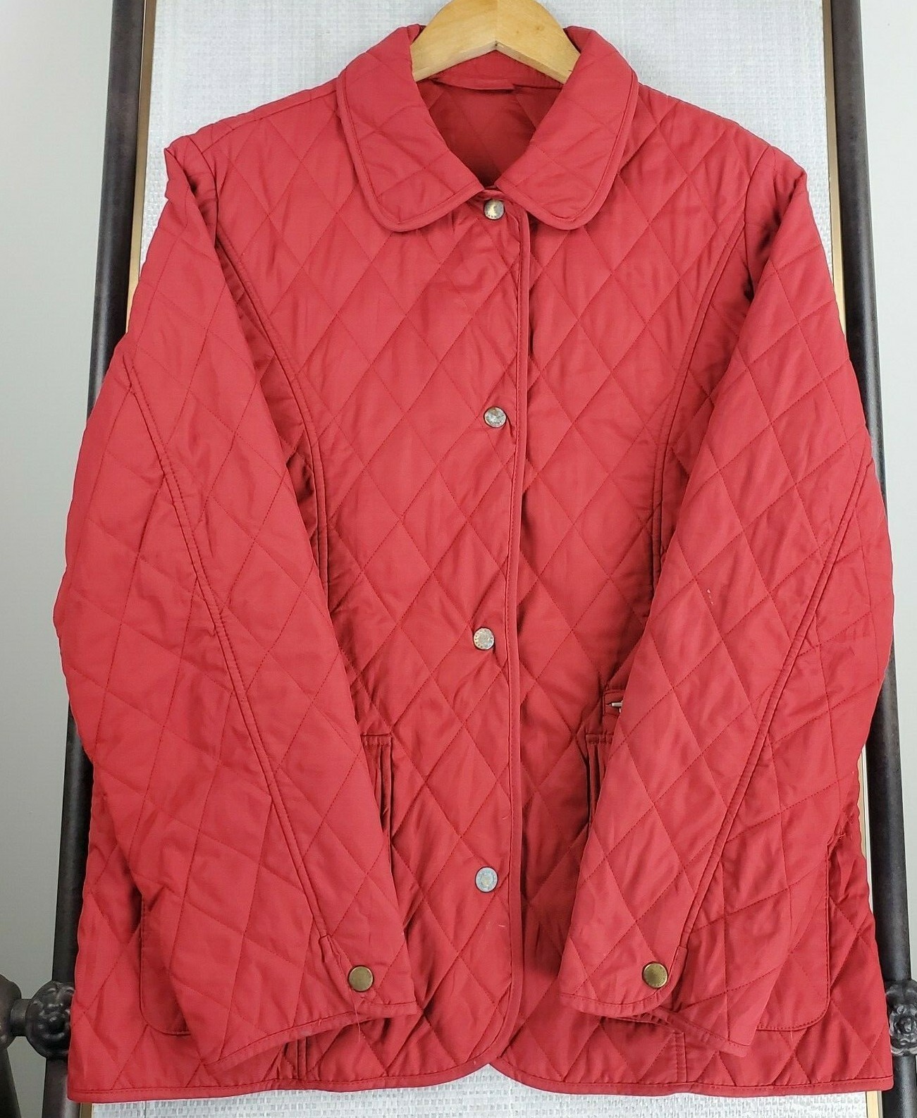 BARBOUR Size 10US Daphne Womens Red Diamond Quilted Snap Front Field Jacket Coat