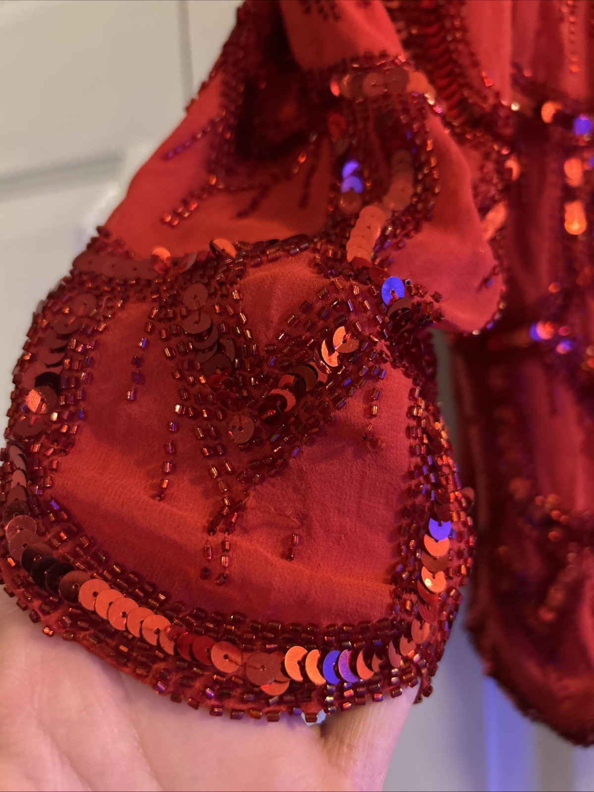 Vintage Niteline Silk Red Blouse Beaded Sequin Medium Christmas Holiday Party