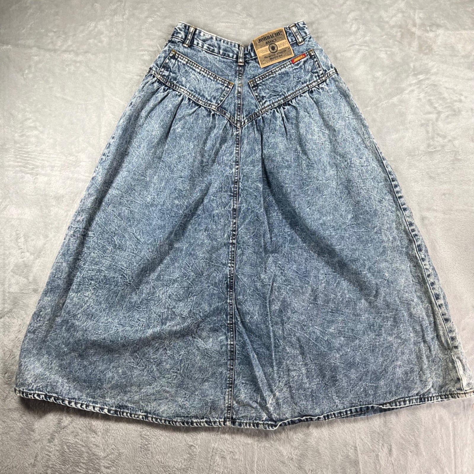 Vintage 80&rsquo;s Jordache Basics Acid Wash Denim Midi Skirt High Waist Pleated 5/6