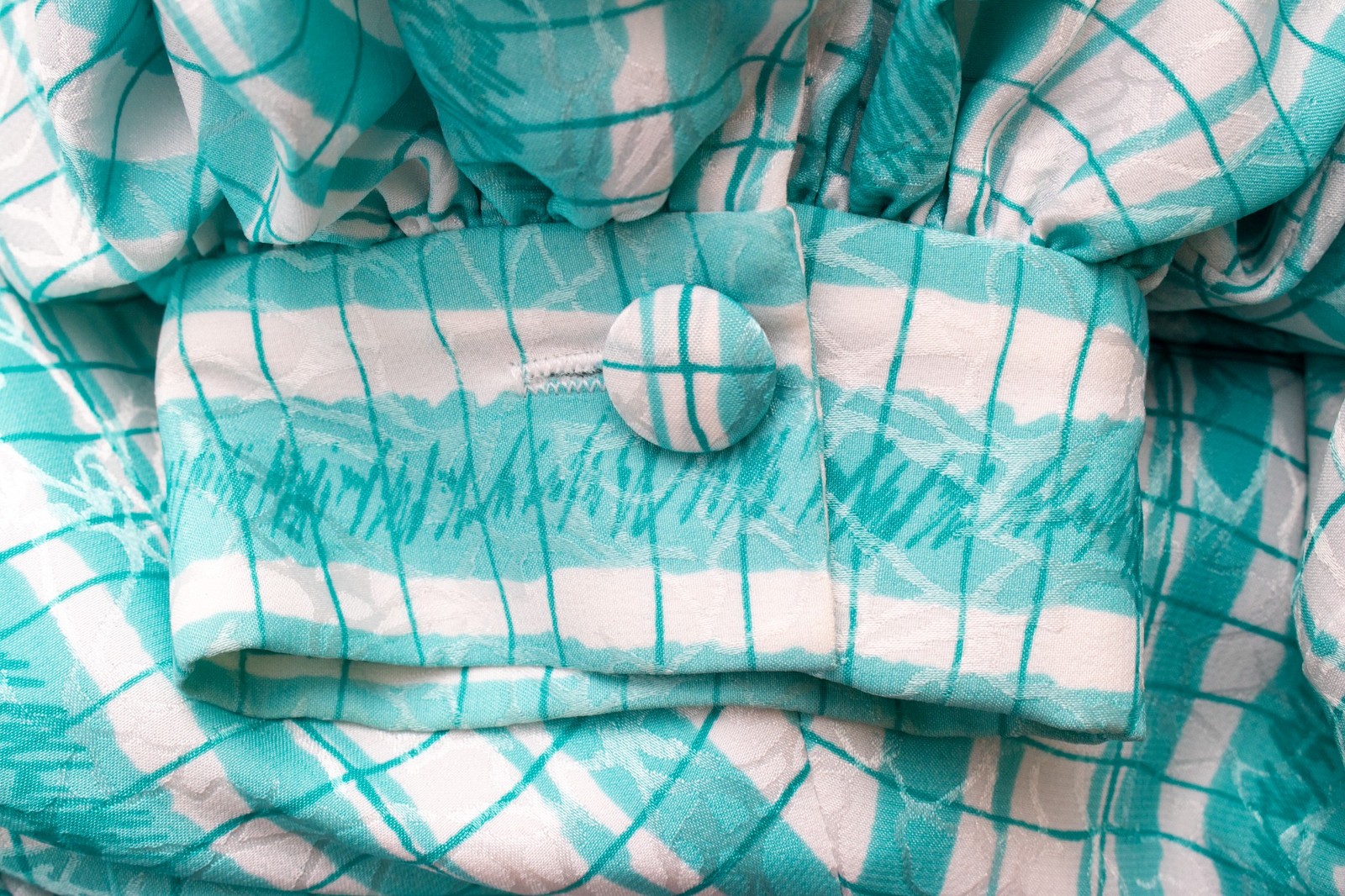 1980s Vintage Dress Aqua Blue Satin Pouf Sleeve Robert Courtney Gene Roye