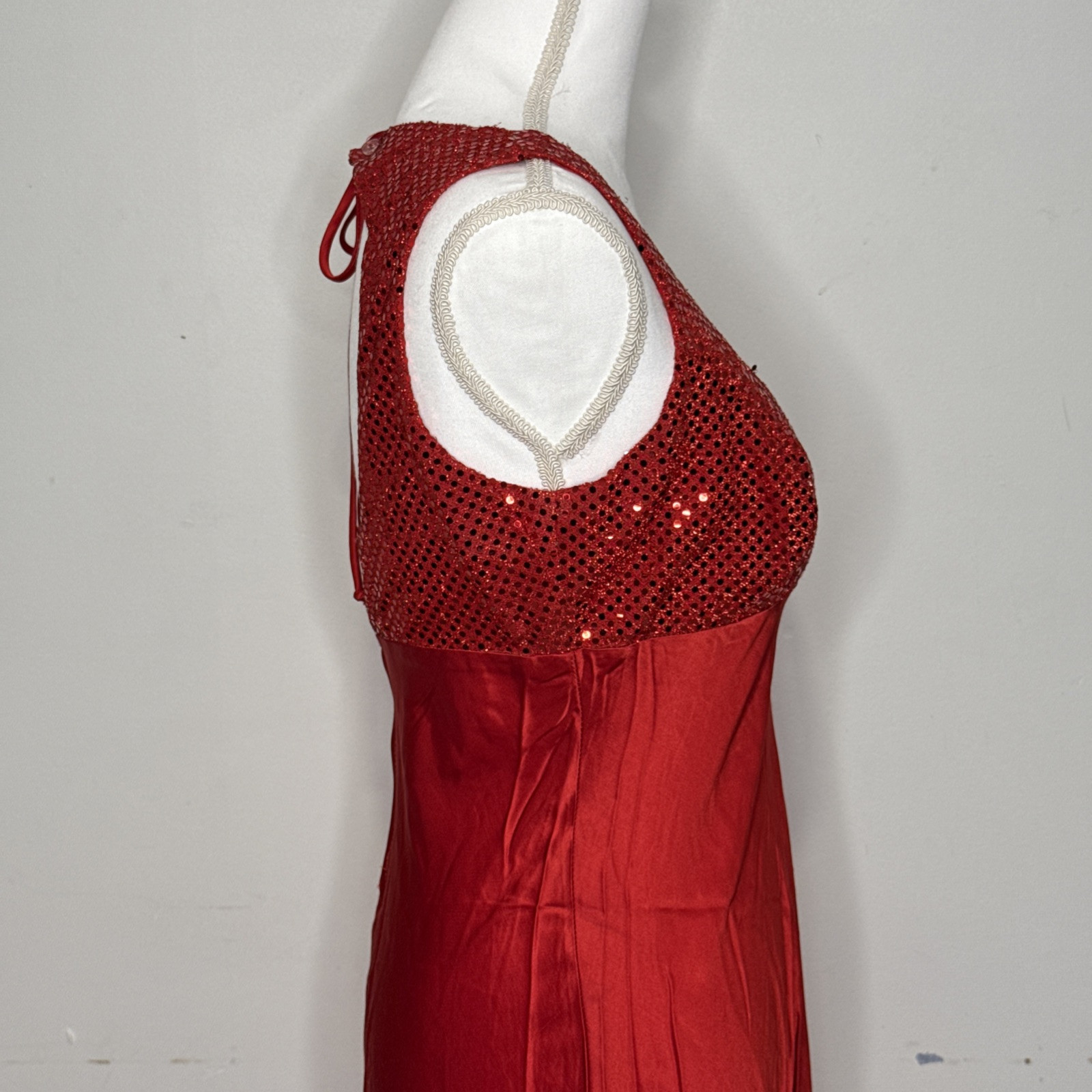 Vintage Steppin’ Out Red Sequin & Liquid Satin Bias Cut Cocktail Dress 11/12