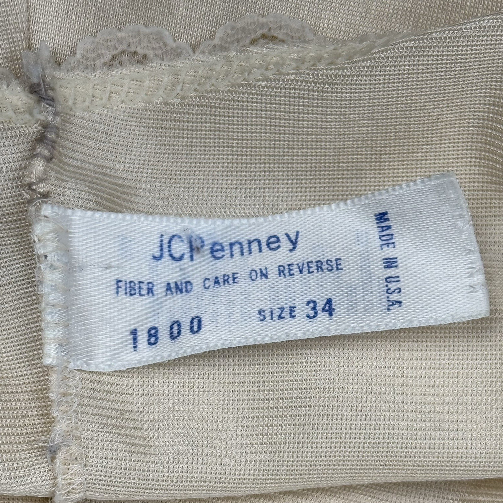 Vintage Camisole JCPenney Slip Tank Top Size 34 Beige Lace Trim Bow USA 70s 80s