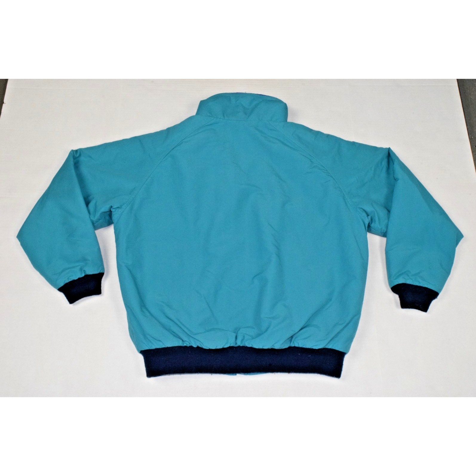 Vintage LL Bean Warm Up Jacket Size L 80s Teal Blue Purple Fleece Lined Made USA