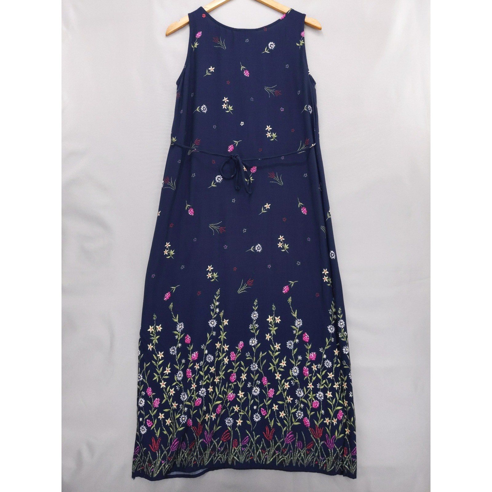 Vintage 90s R&K Original Maxi Dress Sz 8P Tie Back Floral Border Print Rayon