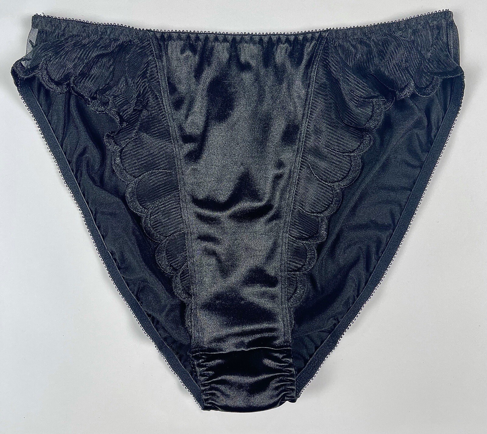 High Leg Satin Panty Mesh Accents Black M