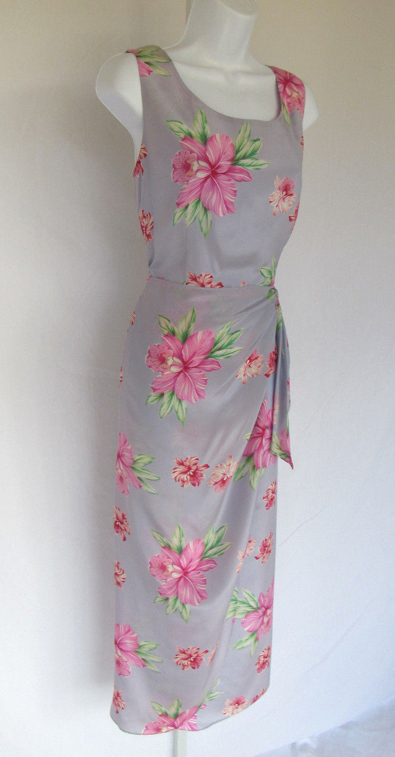 VINTAGE 1990s 2000s SPENSER JEREMY SLEEVELESS SILK FLORAL DRESS TIED OVERLAP