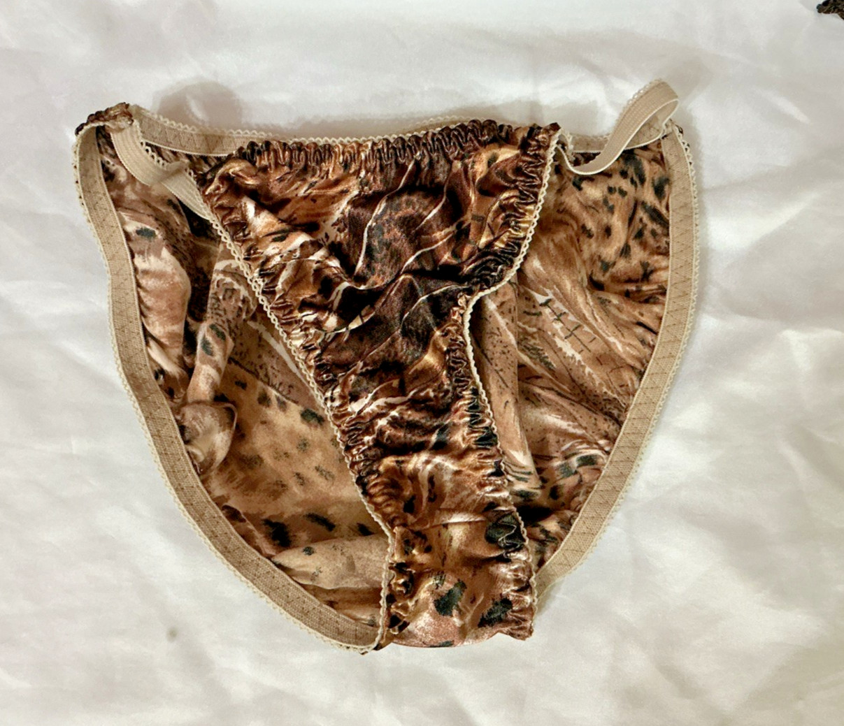 Vintage Polyester Animal Print String Bikini Panties Size Small
