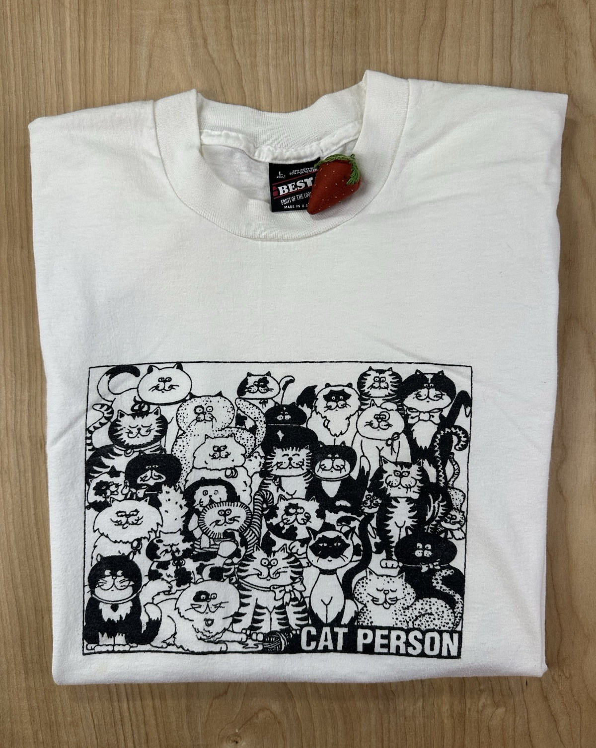 vintage 90&rsquo;s CAT PERSON t shirt LARGE screen stars best ILLUISTRATION cute NORM