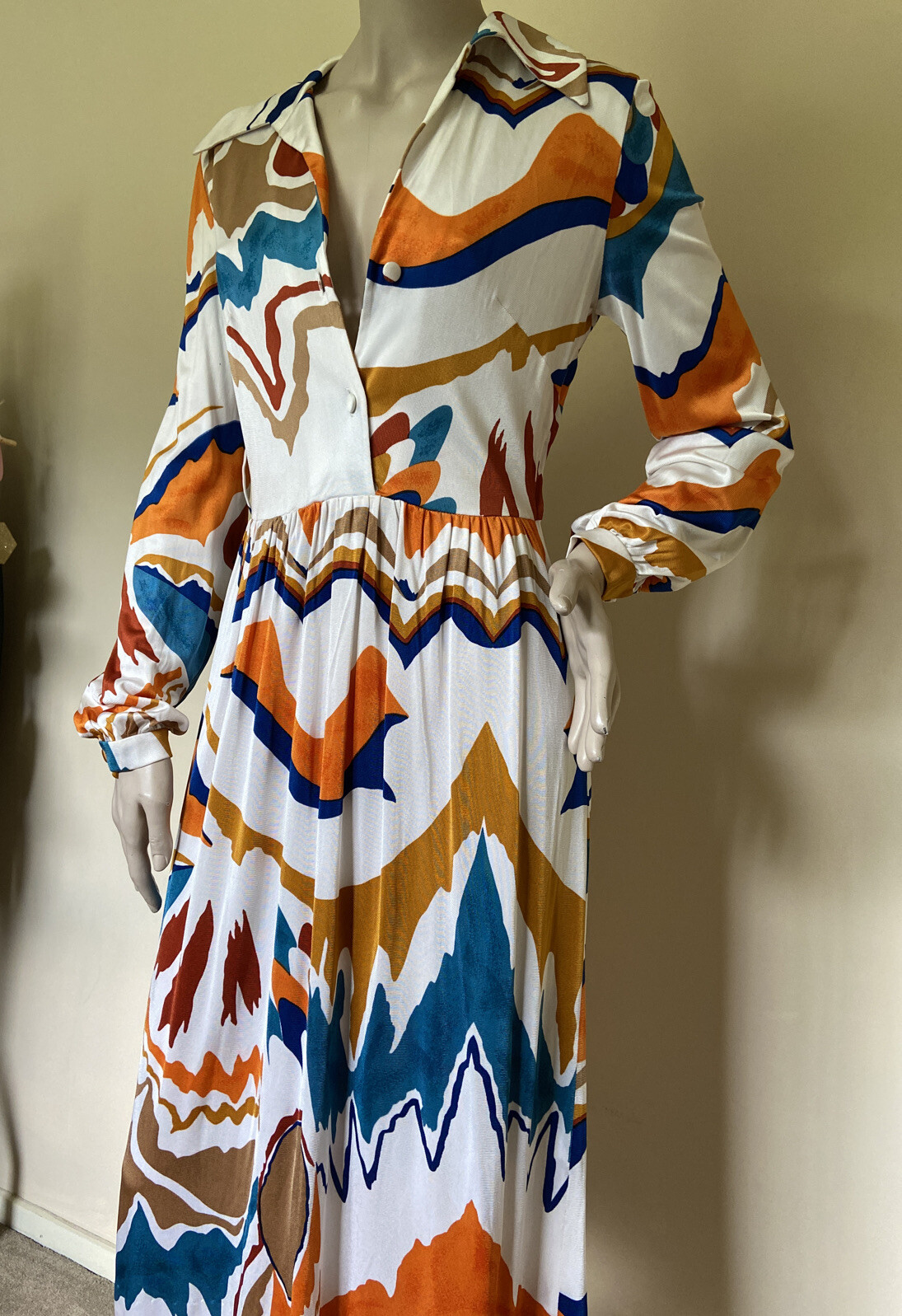 TSEKLENIS for Frank Usher Vintage Maxi Print Dress 70s