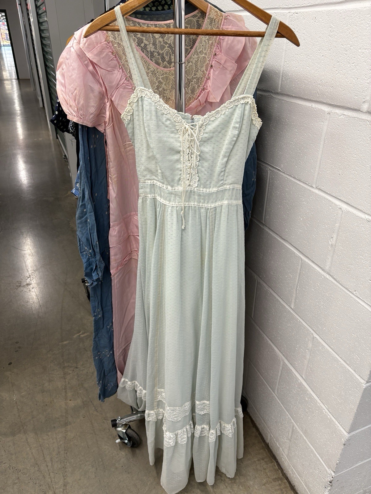 Vintage Light Blue Gunne Sax Dress Size 7 Maxi Lace Up EUC