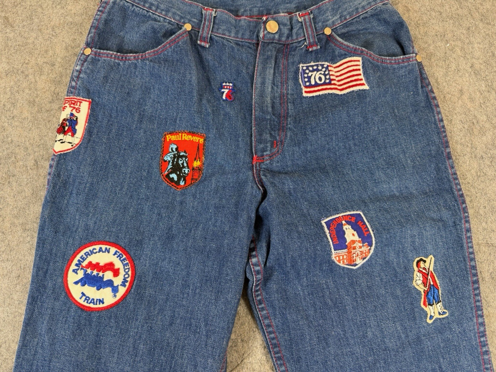 Vintage 70s Wrangler Buckle back Patchwork Jeans Rare USA Patches Size 27×30