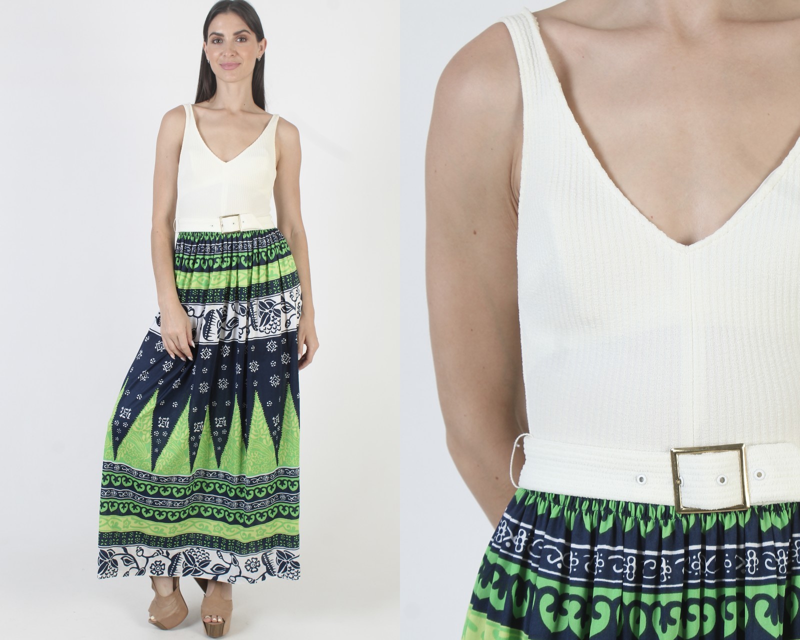 Vtg 60s Cole California Dress Belted Hawaii Summer Tiki Beach Luau Sundress 10