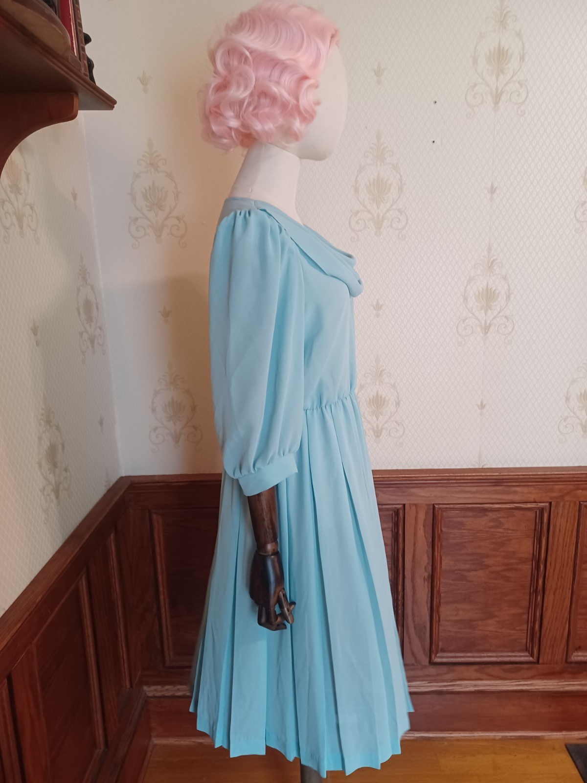 Vintage 1980s Sheer Pastel Aqua Bobby&rsquo;s Girl Romantic Coquette Dress