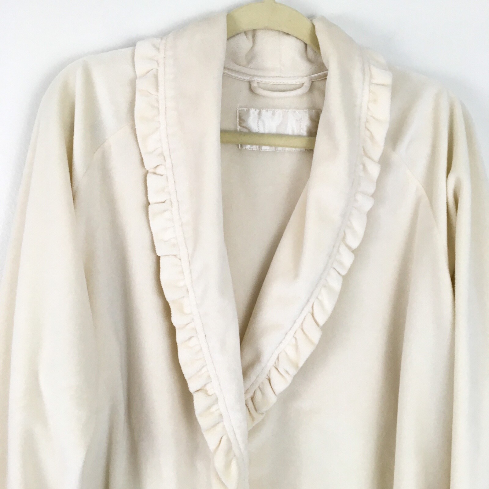 Upcycled vintage fleece cropped jacket womens xl ruffled trim cream color