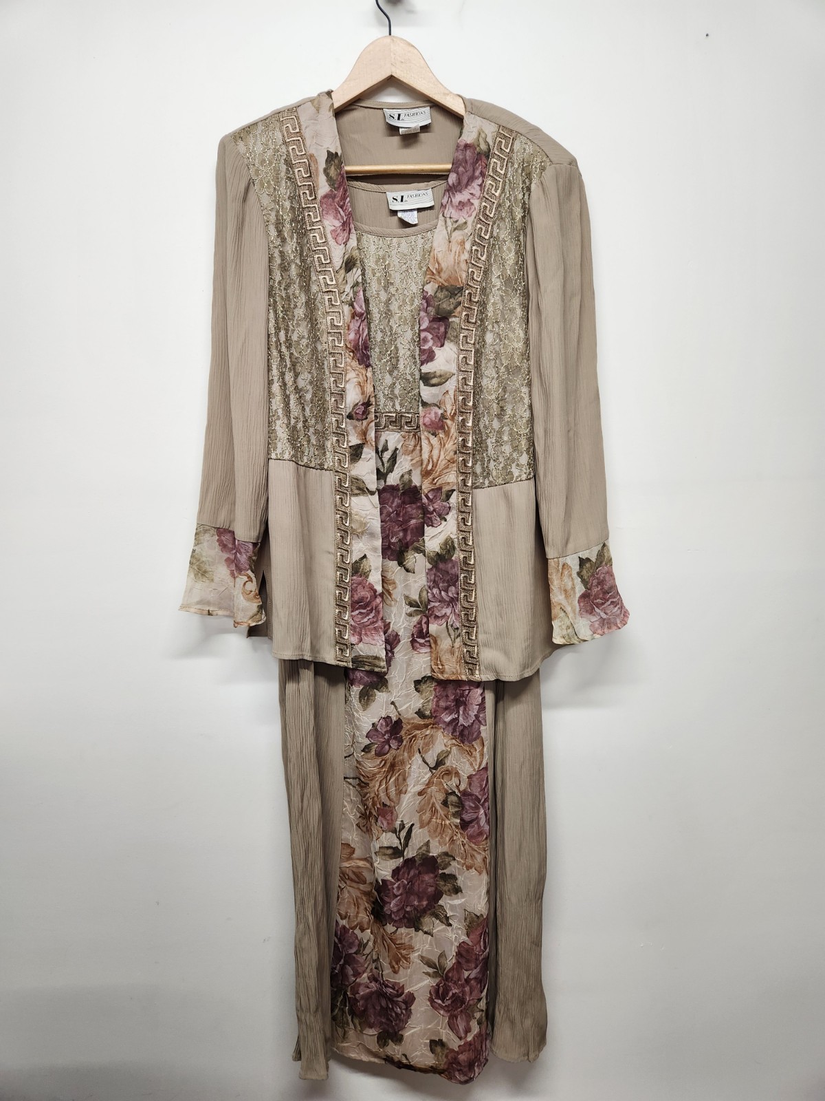 Vintage S.L. Fashions Women&rsquo;s Midi Dress/Jacket Set, Size 14, In Taupe Multi