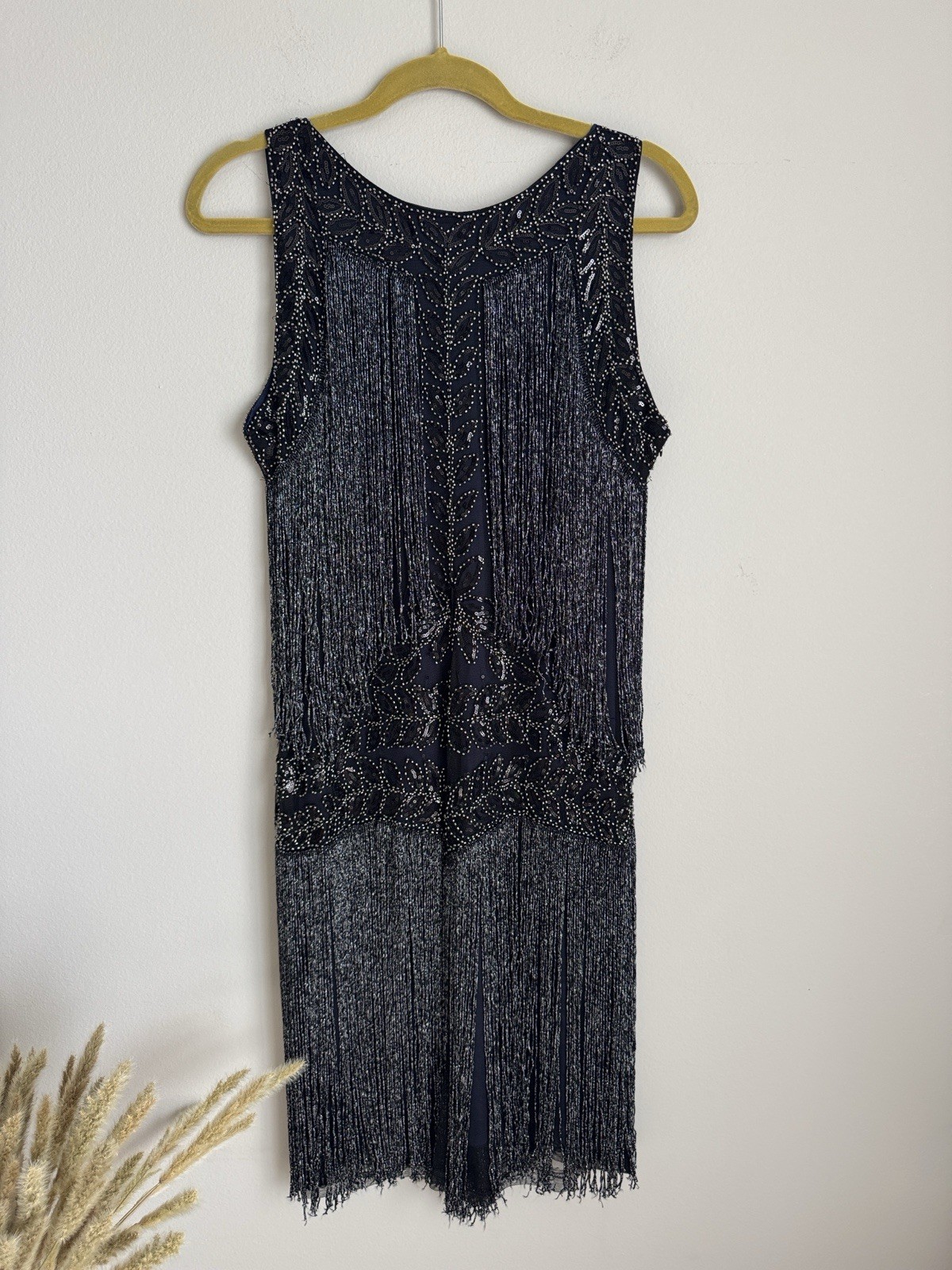 1920s Gatsby Style Beaded Fringe Flapper Dress Art Deco Cocktail Party Size S