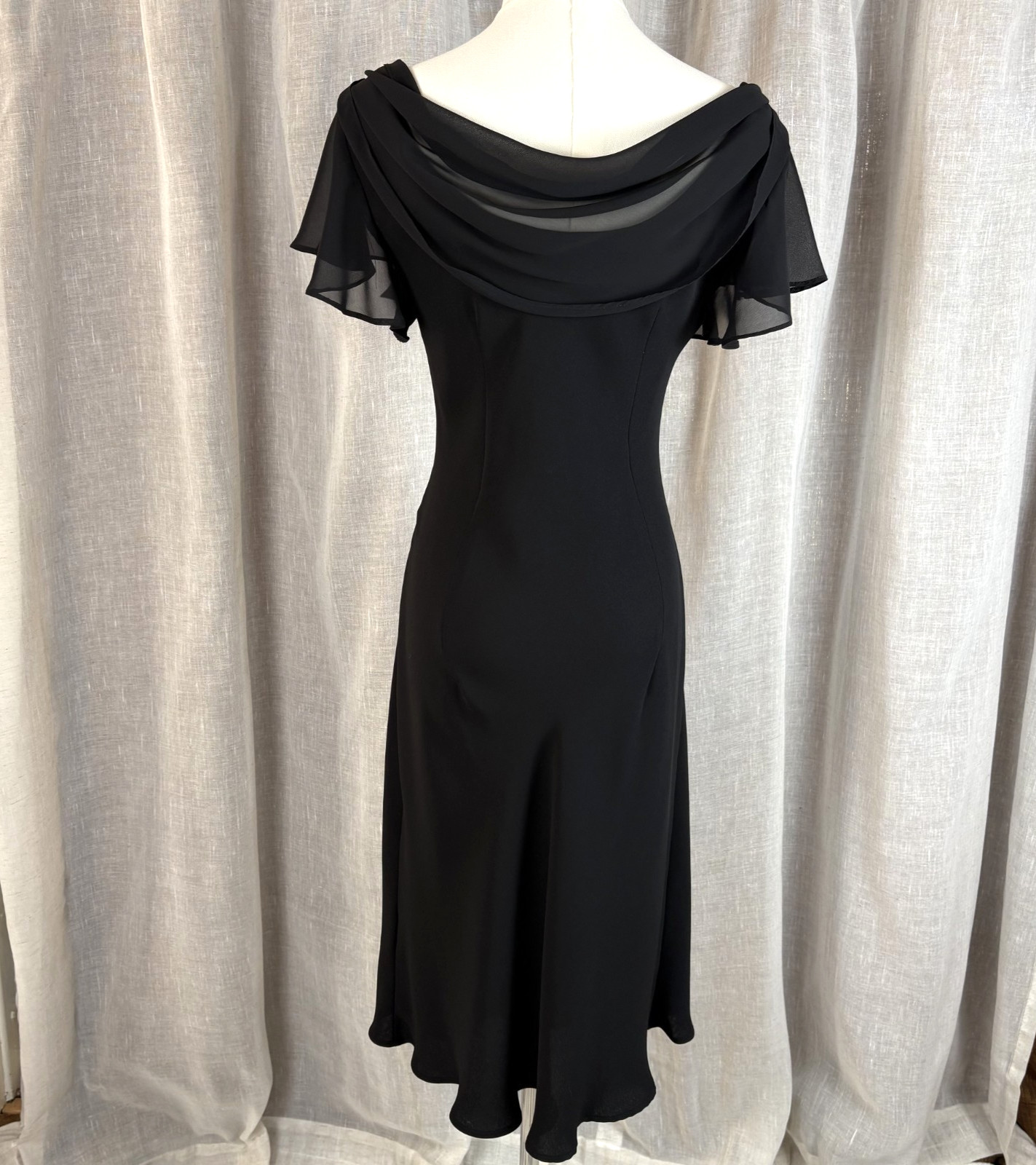 Vintage 90&rsquo;s Black Cocktail Dress Sheer Back Sash Size M L 12 Whimsigoth Witchy