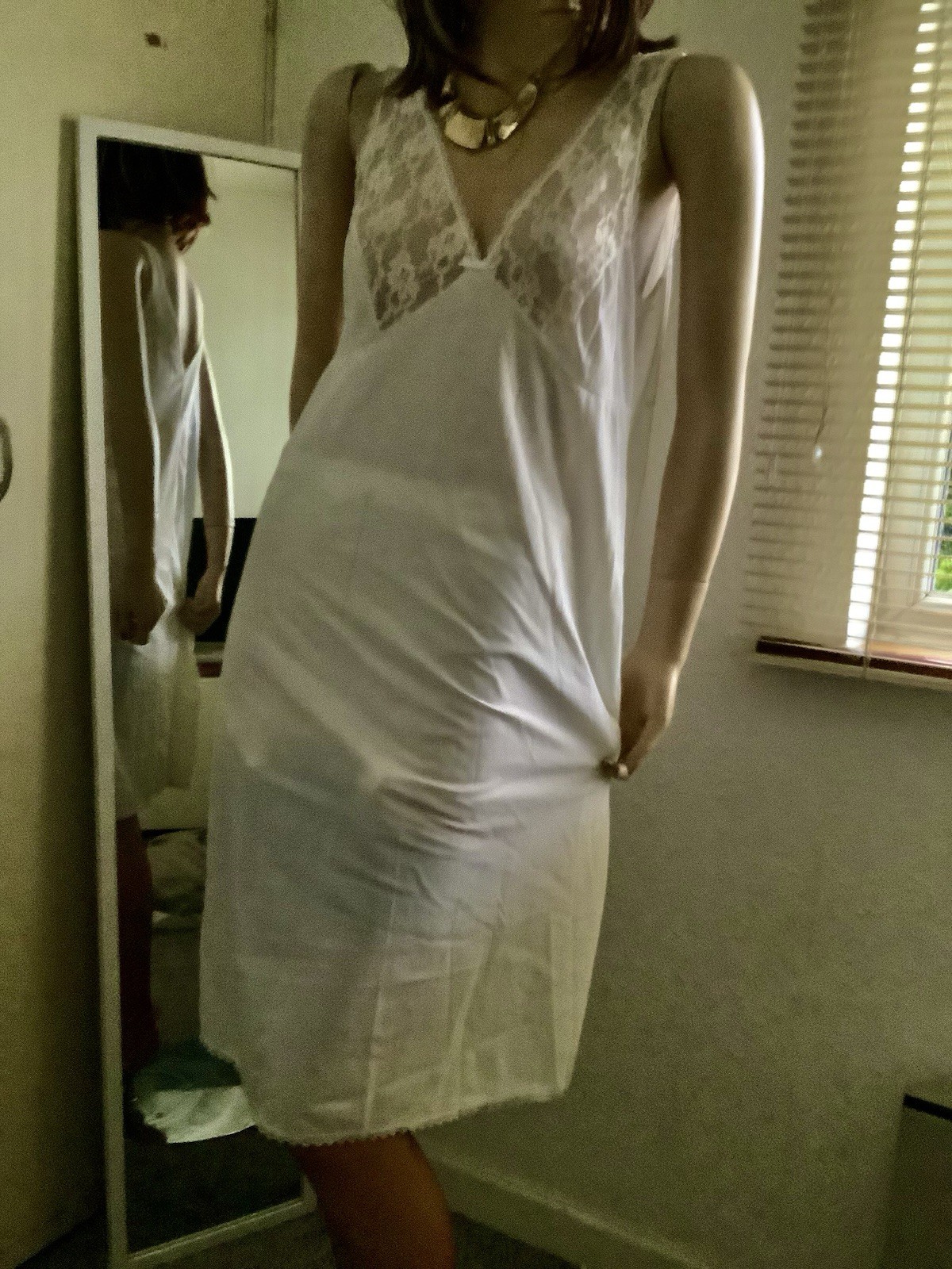 Vtg St Michael White Silky Sheer Nylon & Lace Full Slip Petticoat 14 (EU 42)