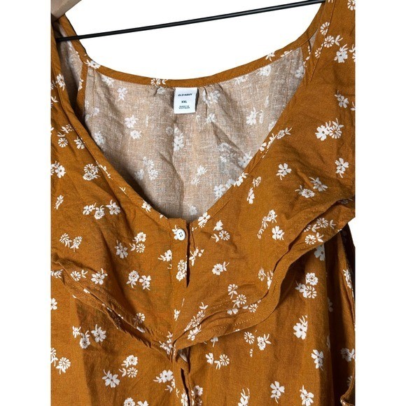 Old Navy XXL Rust Floral Ruffle Button Front Cotton Sleeveless Top