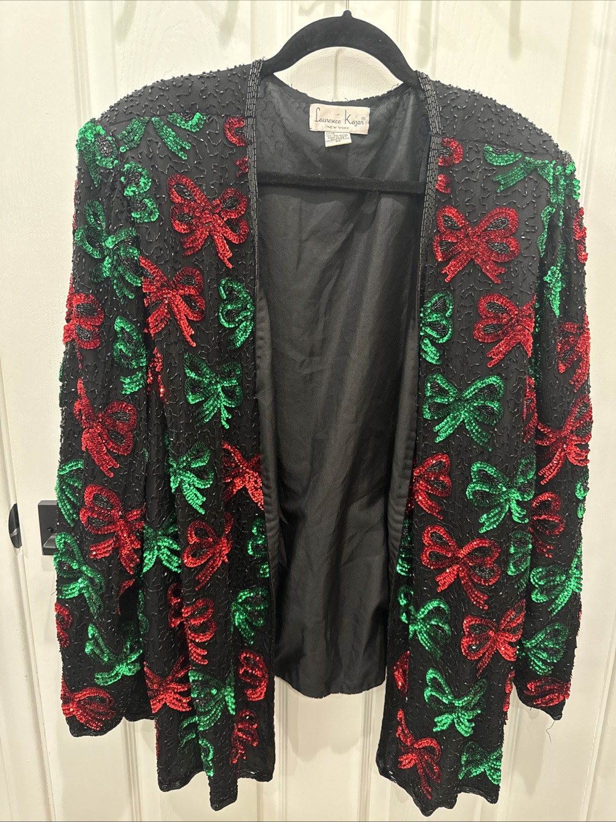 Vintage Laurence Kazar Beaded Sequin Holiday Christmas Bows Jacket Women’s 4X