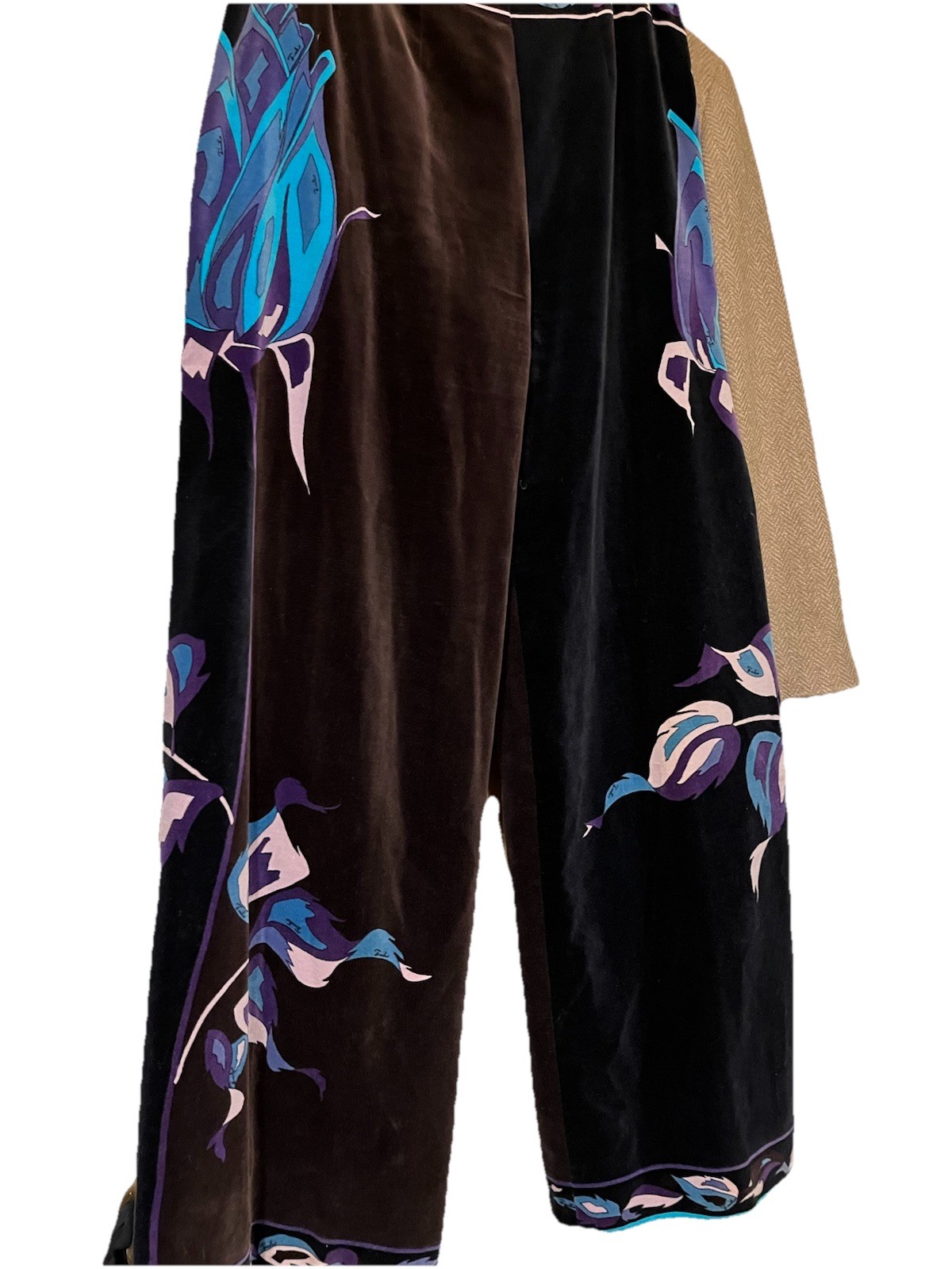 EMILIO PUCCI c.1960-70’sMulticolor Rose Silk Velvet Palazzo Wide Leg Pants S