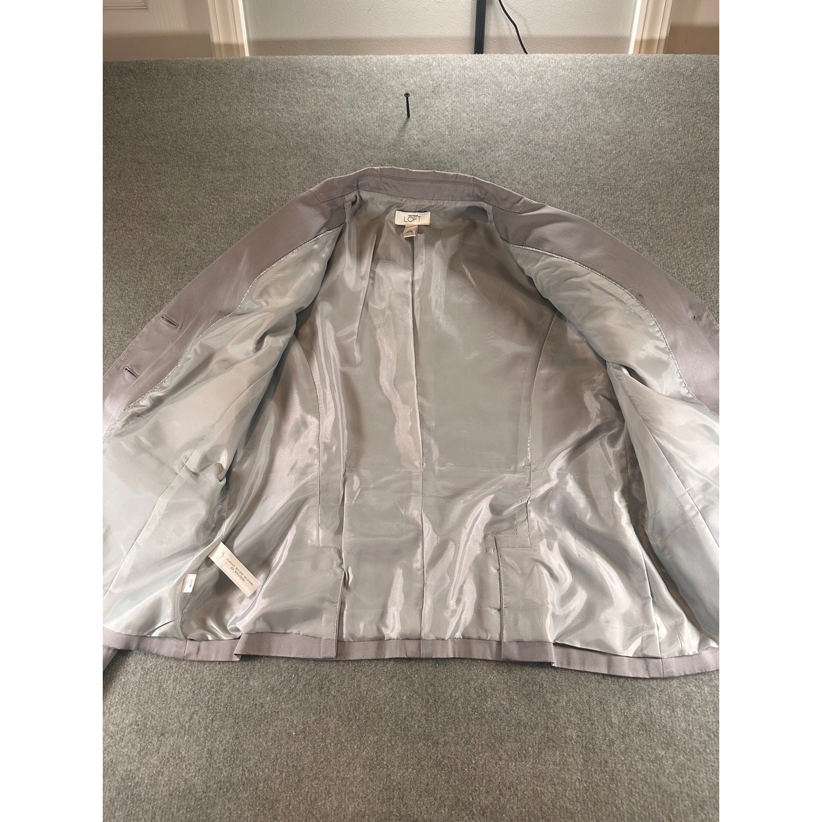 Ann Taylor Loft Womens Grey Three Button Blazer Jacket Size 14 Tailored Lined