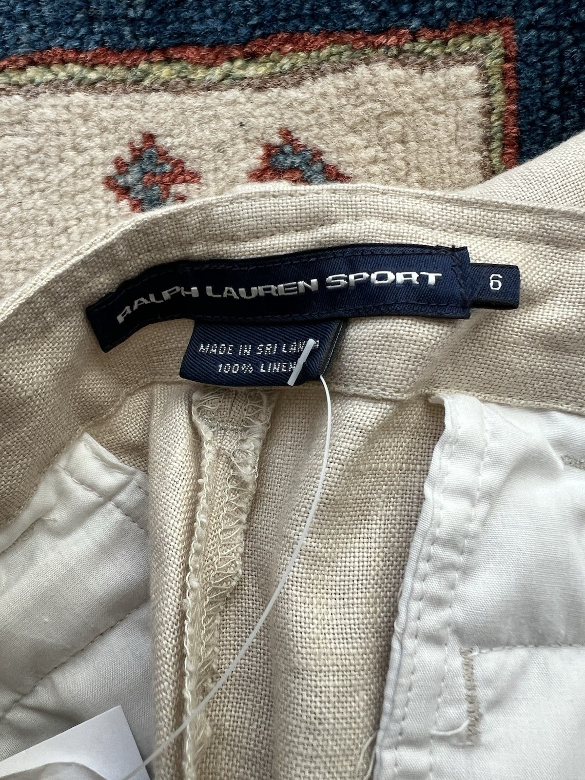 New VTG Ralph Lauren Sport Womens Linen Pants Wide Leg Low rise Sz 6 Beige