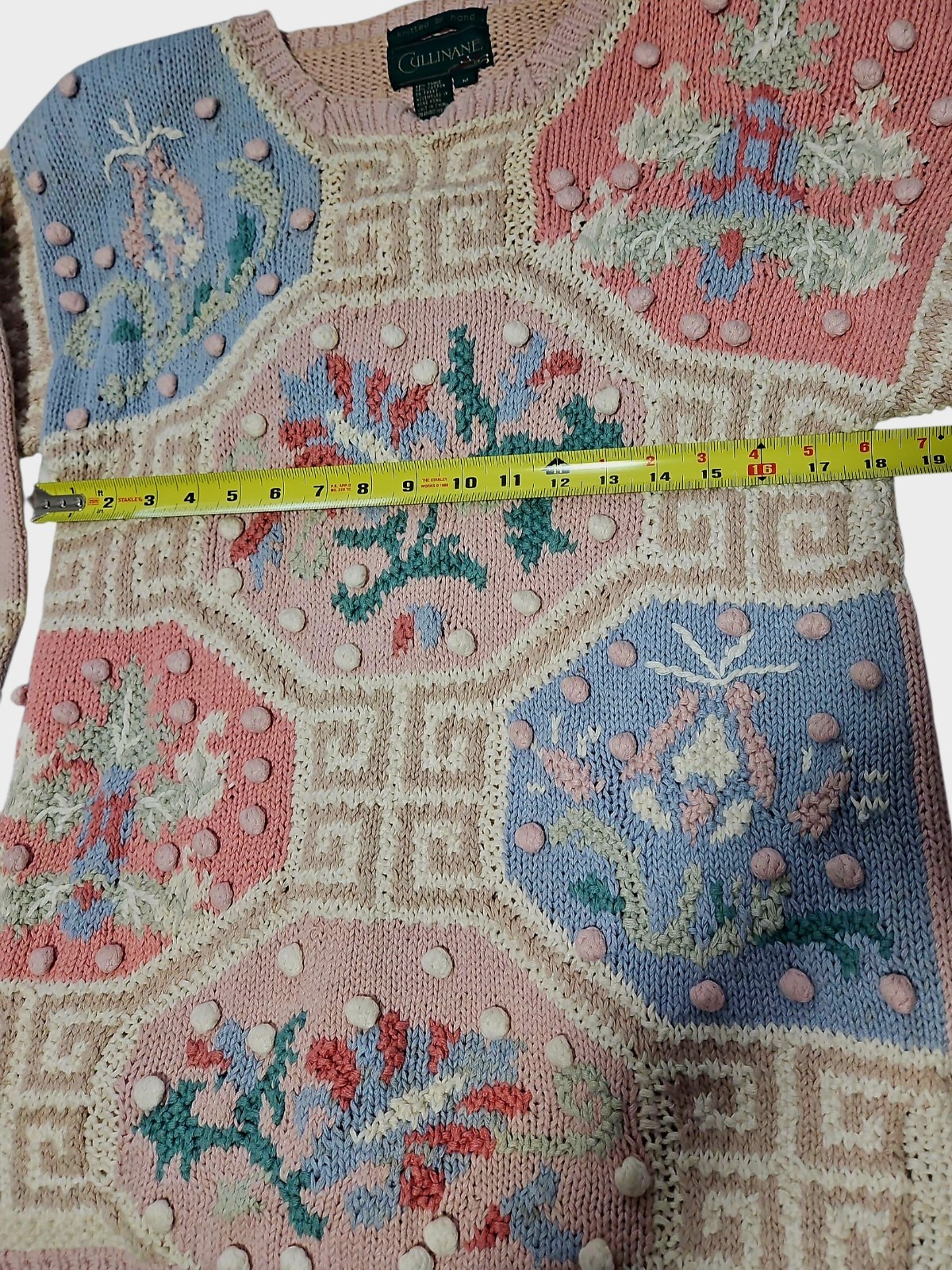 Vntg 80s Cullinane Hand Knit Sweater Floral Cottage Grandma Sz M