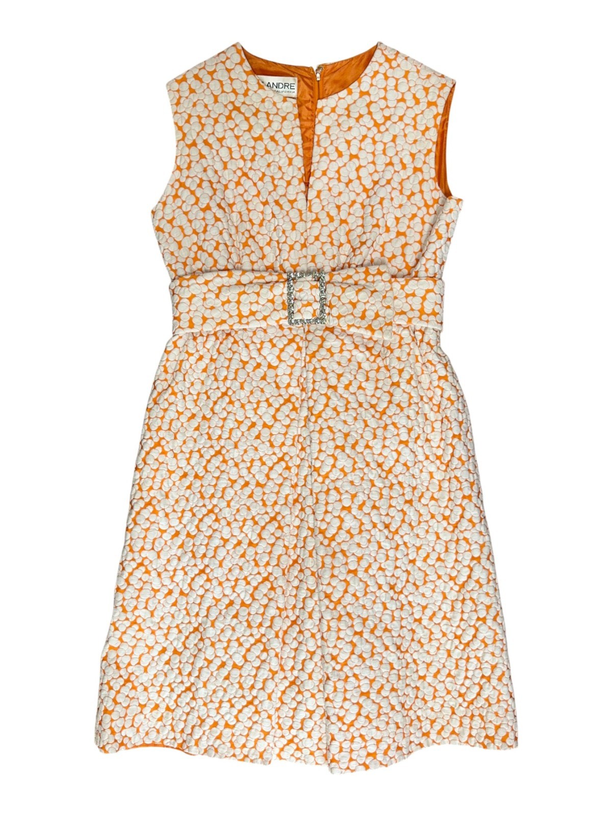 Vtg 1960s Jane Andre California Orange MCM Mod GoGo Knee Dress Belted SIZE 12