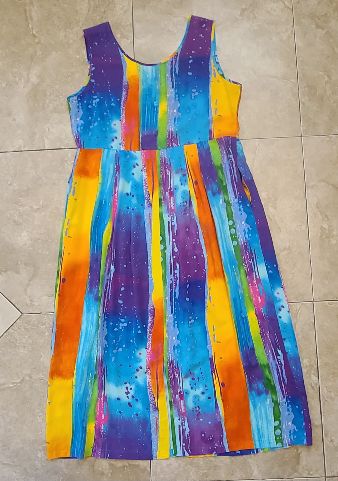 VTG Jams World Rayon Rainbow « Waterfall » Midi Summer Dress Women&rsquo;s M Pockets!