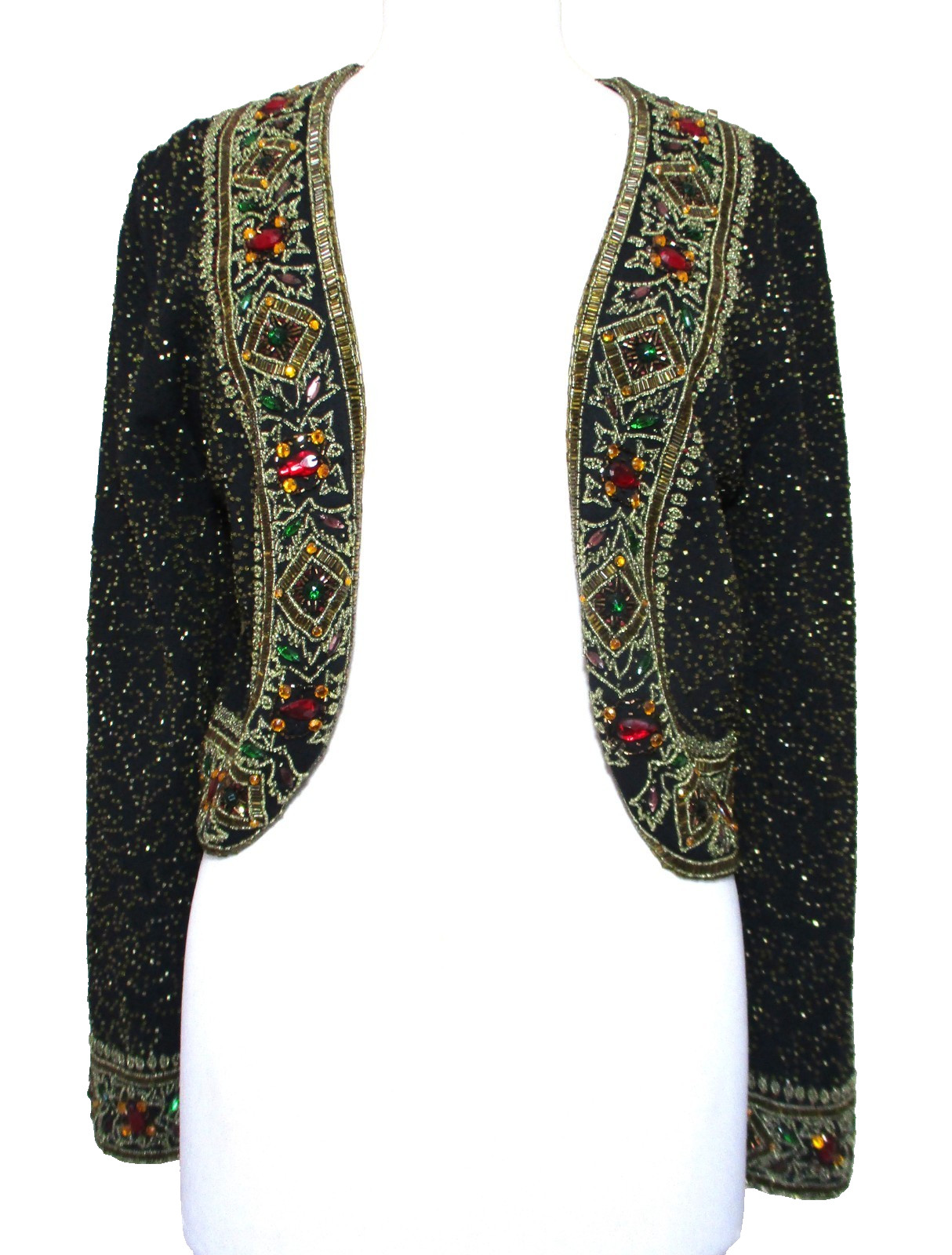 Vintage Adrienne Vittadini Evening Jacket Small Women Black Beaded Wool