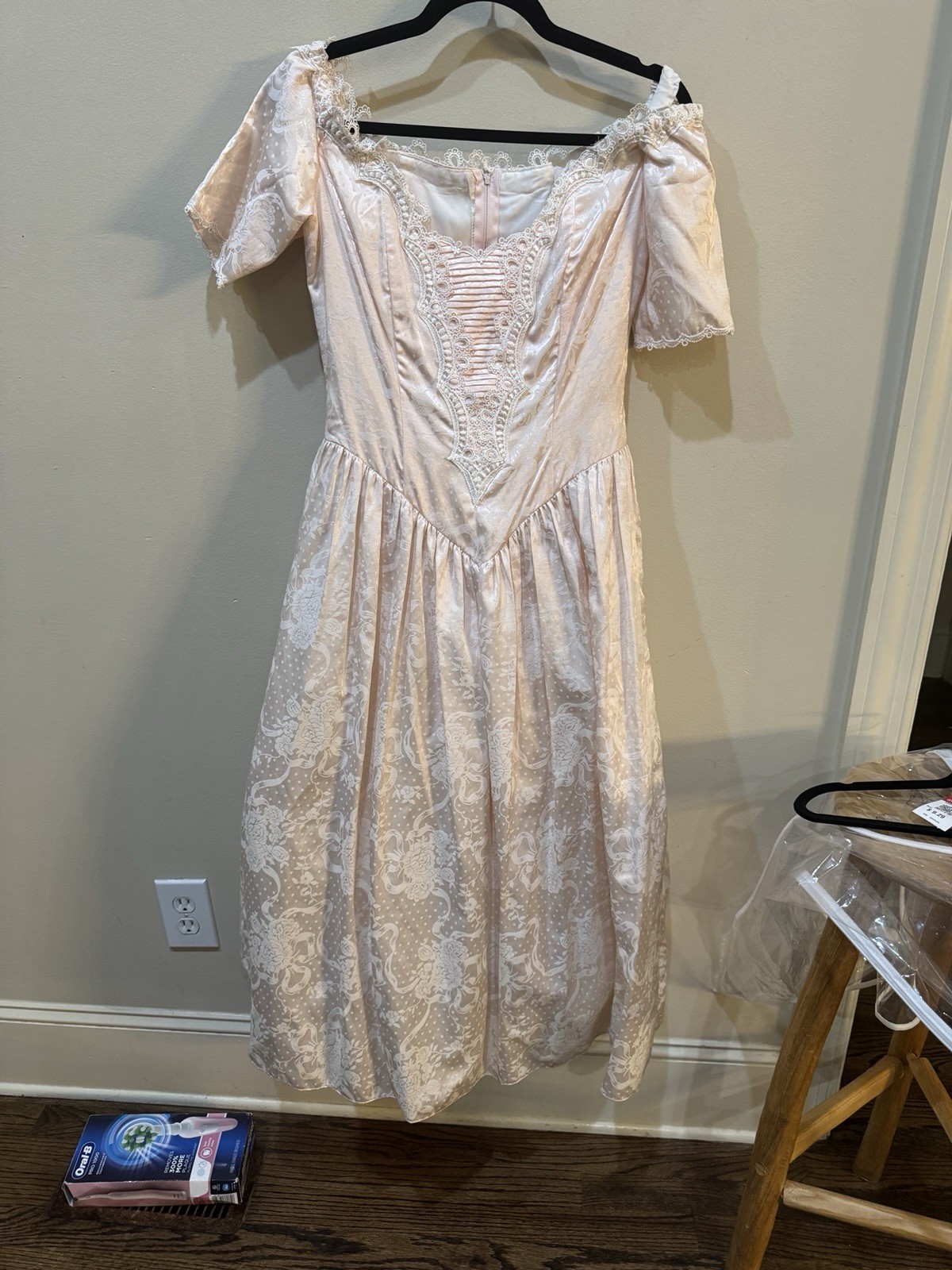Scott McClintock Romantic Pink Off Shoulder jacquard Dress 80s 90s Size 10
