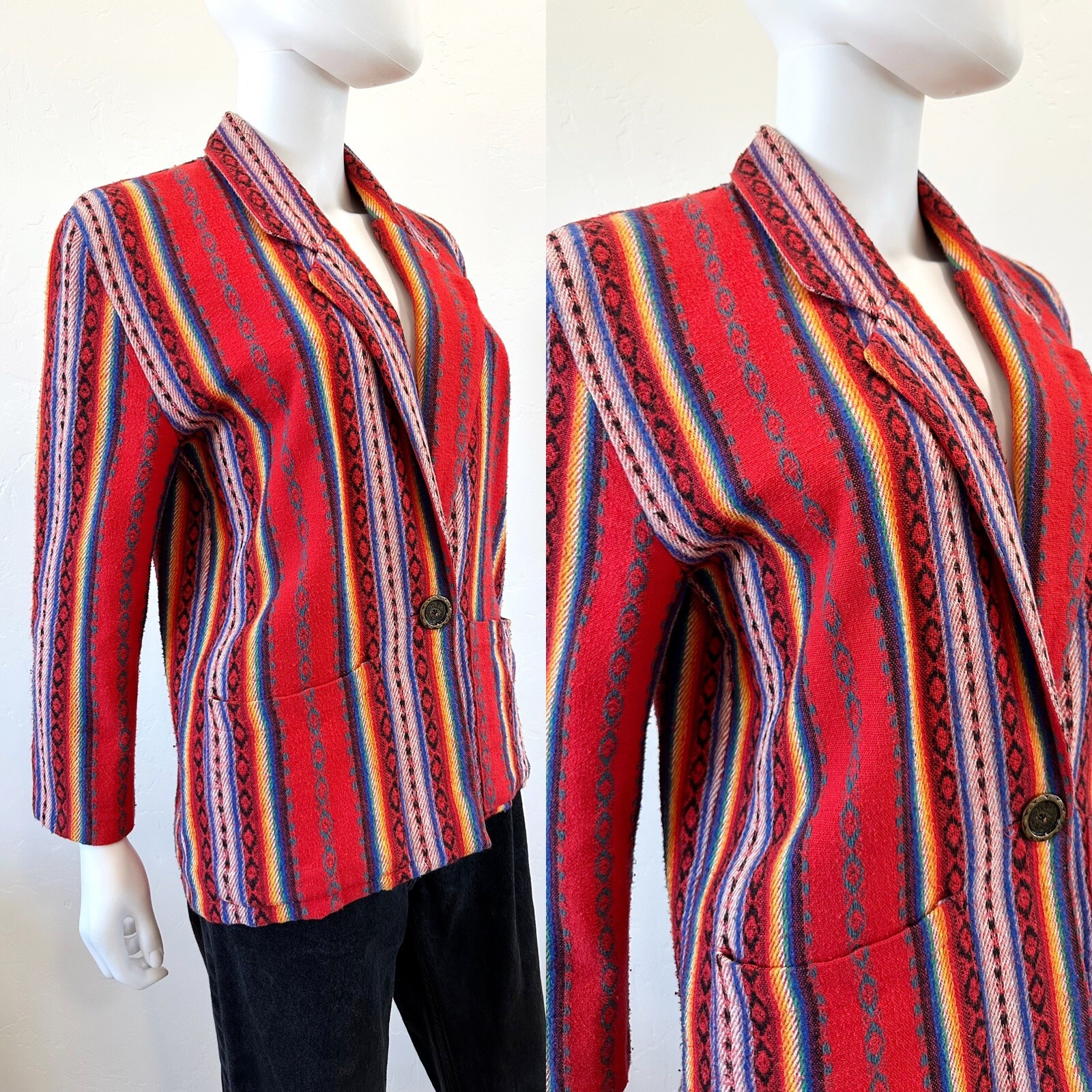 VTG CALIFORNIA CONCEPTS RAINBOW STRIPE AZTEC SOUTHWESTERN BLAZER JACKET SIZE S