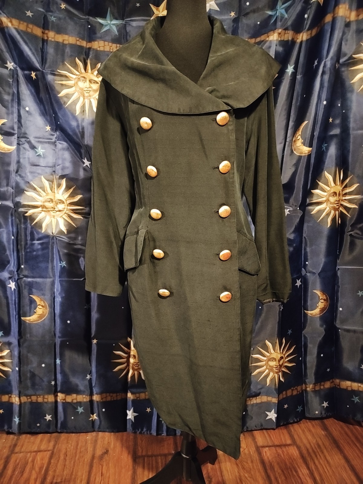 Vintage Magali Silk Double Breasted Button Jacket Dress 10 Rockabilly