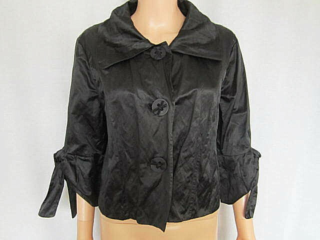 V Cristina Jacket Large Black 3/4 Sleeves Vintage Polyester & Cotton