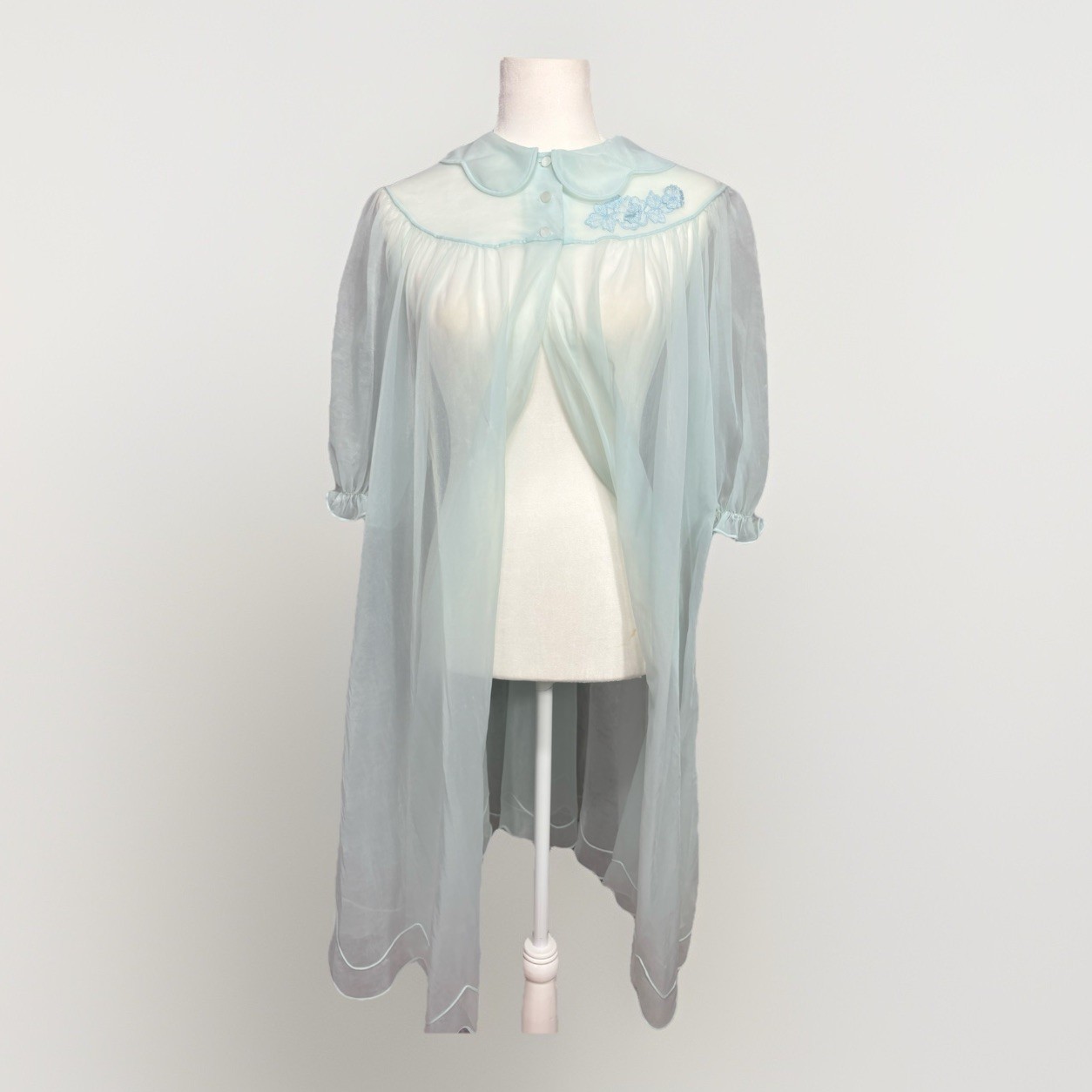 VTG Shadowline Blue Peignoir Robe M Sheer Nylon Bridal Coquette Cottagecore